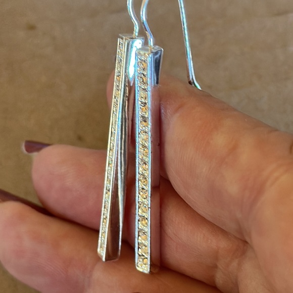 Sleek Silver Tone & Rhinestone Earrings - Picture 3 of 5